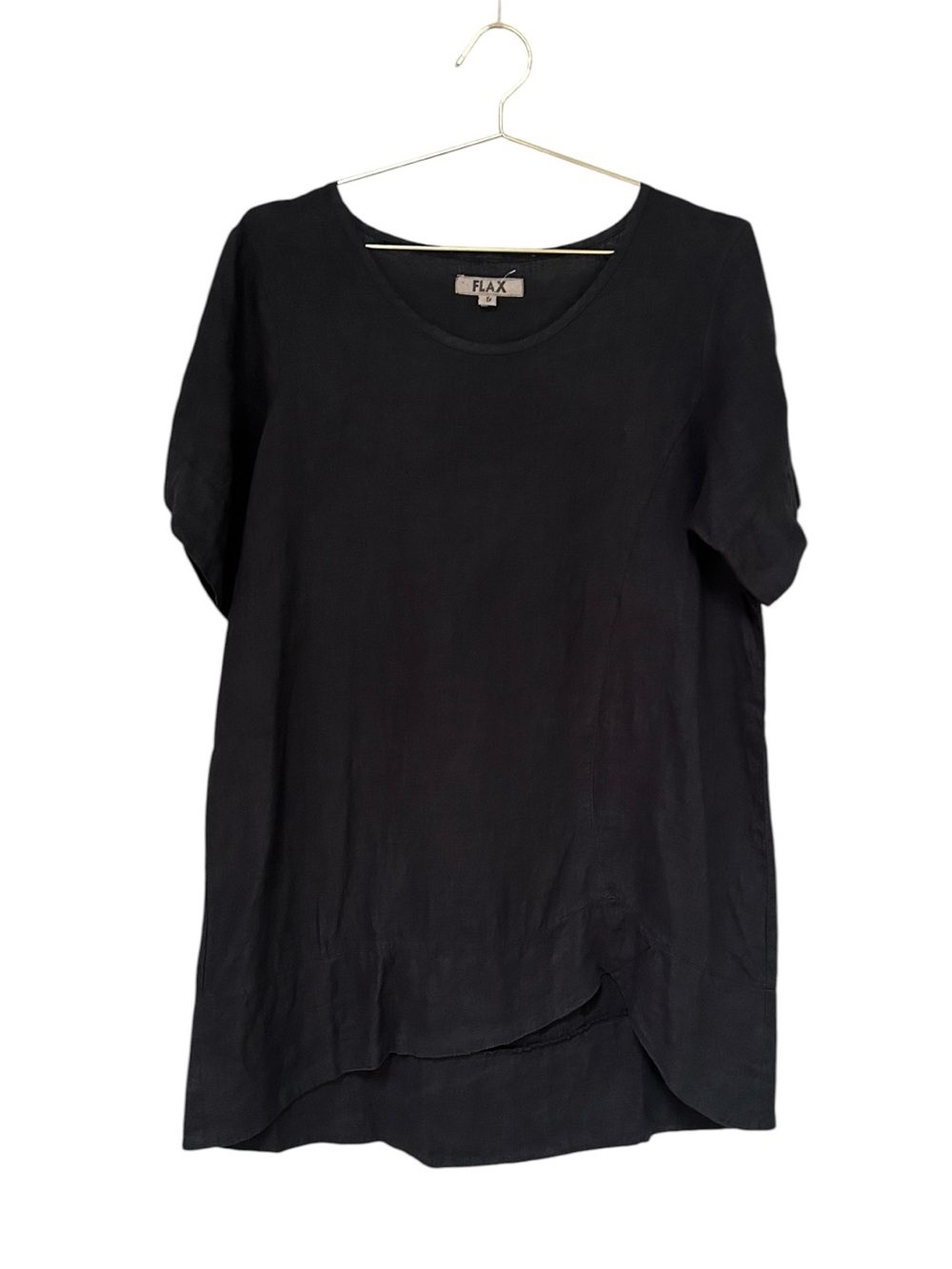 FLAX Black 100% Linen Layered Hem Oversized Shift Dress Tunic Lagenlook Small